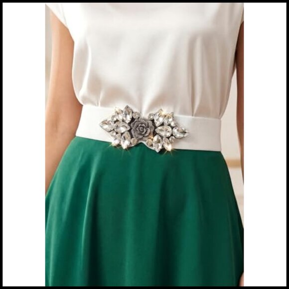 Rhinestone Stretch Belt Wide Formal Elegant Dressy Waist Cincher Accessory main image 3